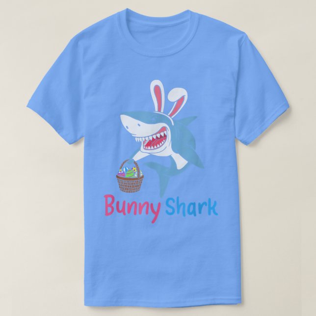 Easter Eggs Hunting Bunny Shark With Easter Basket T Shirt (Design framsida)