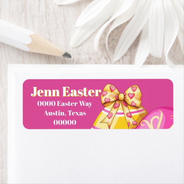 Easter Eggs in Pink and Yellow Returadress Etikett (Insitu)