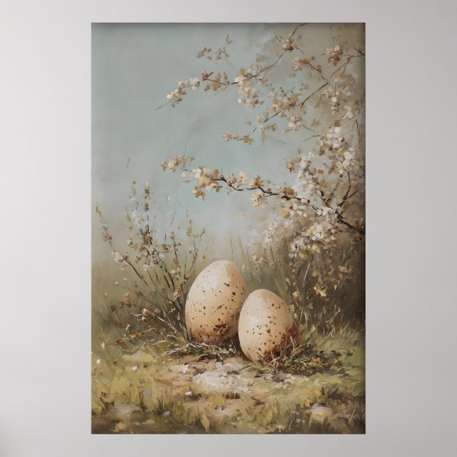 Easter Eggs Wildflowers Print, Antique Spring Poster (Framsidan)
