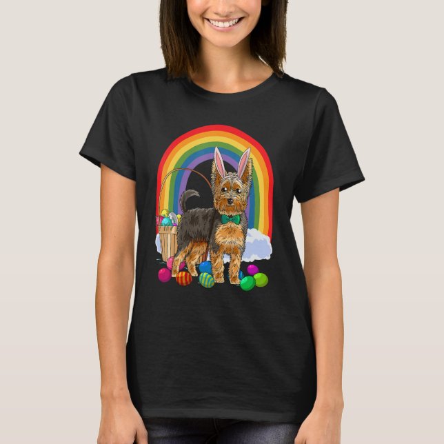 Easter Eggs Yorkshire Terrier Bunny Yorkie Dog T Shirt (Framsida)