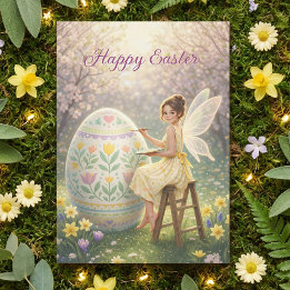Easter Fairy Painting Egg Spring Helg Vykort