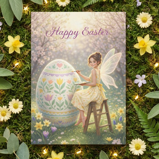 Easter Fairy Painting Egg Spring Helg Vykort (Skapare uppladdad)