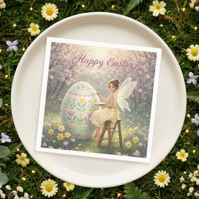 Easter Fairy Painting Egg Spring Pappersservett (Skapare uppladdad)