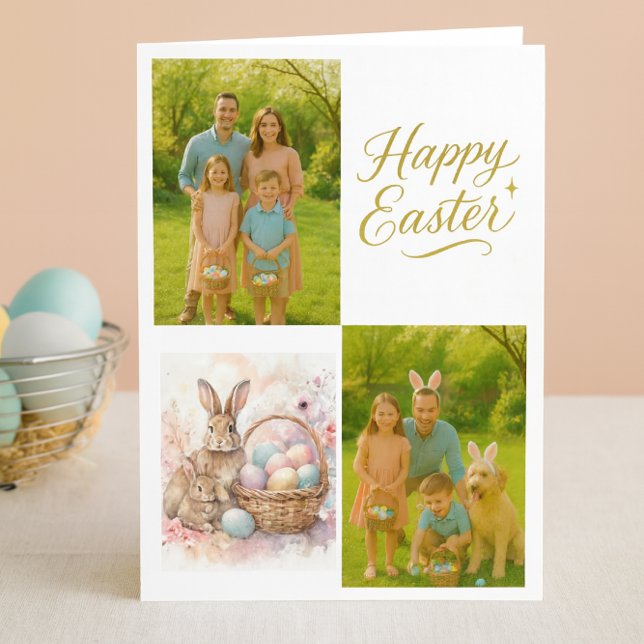 Easter Family Photo Collage Folded  Helgkort (Cheerful Easter collage photo card.  Make happy memories with a family photo card )