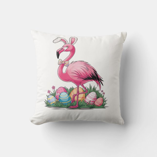 Easter Flamingo T-Shirt Kudde (Framsida)