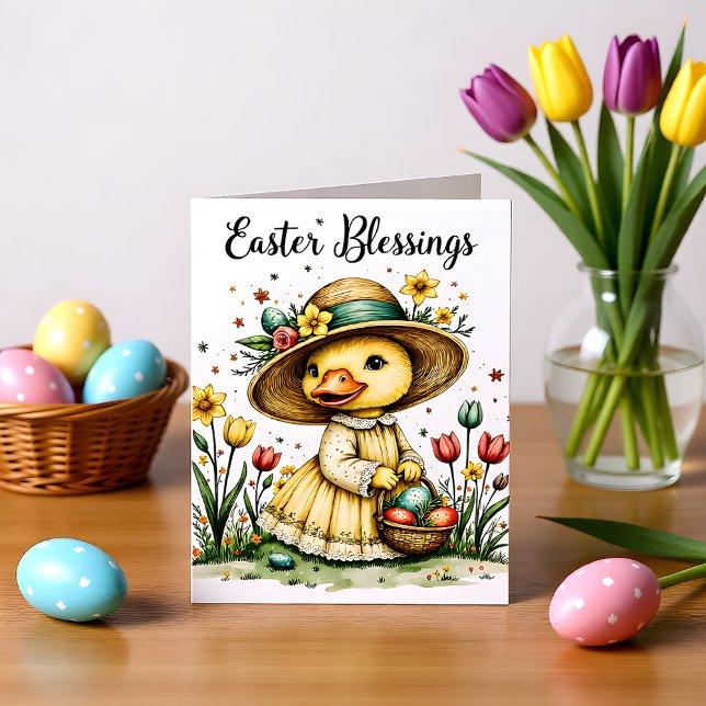 Easter, Floral Duck Greeting & Note Card Anteckningskort (Skapare uppladdad)