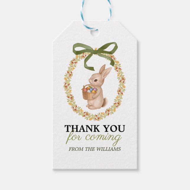 Easter Floral Wreath Bunny Thank you Presentetikett (Framsidan)