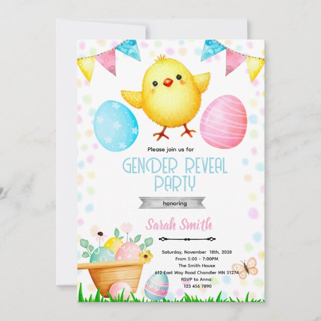 Easter Gender Reveal Party Invitation Inbjudningar (Framsida)
