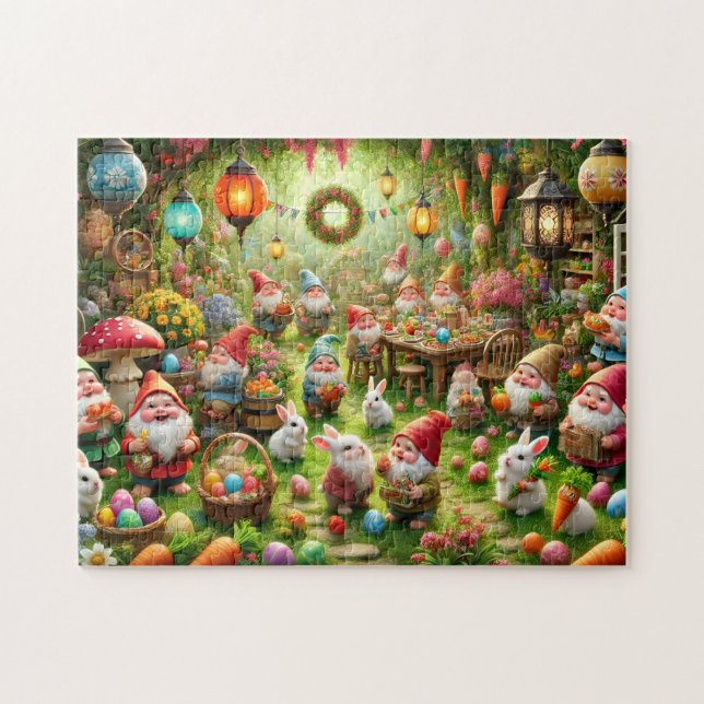 Easter Gnomes Whimsical Spring Garden Party Pussel (Horisontell)