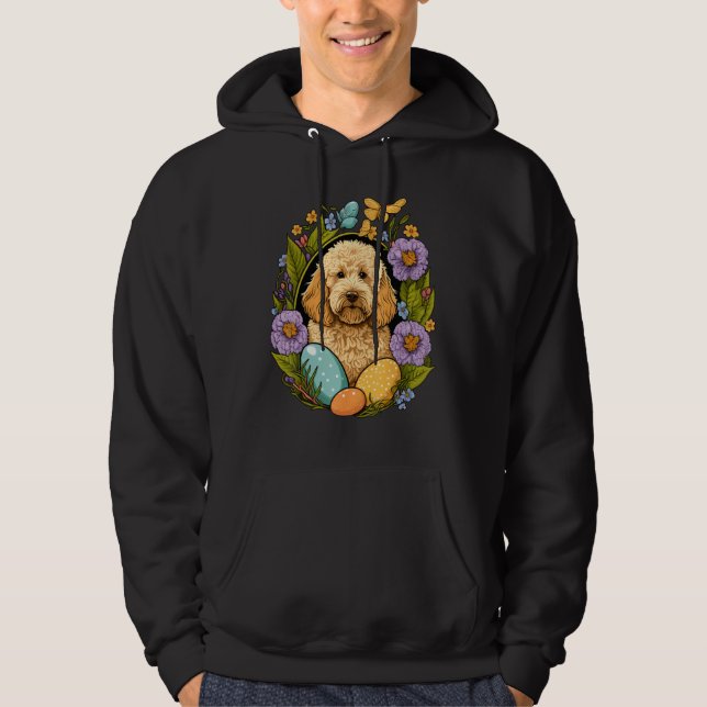 Easter Golden Doodle Bunny Eggs Dog on Easter Gold Hoodie (Framsida)