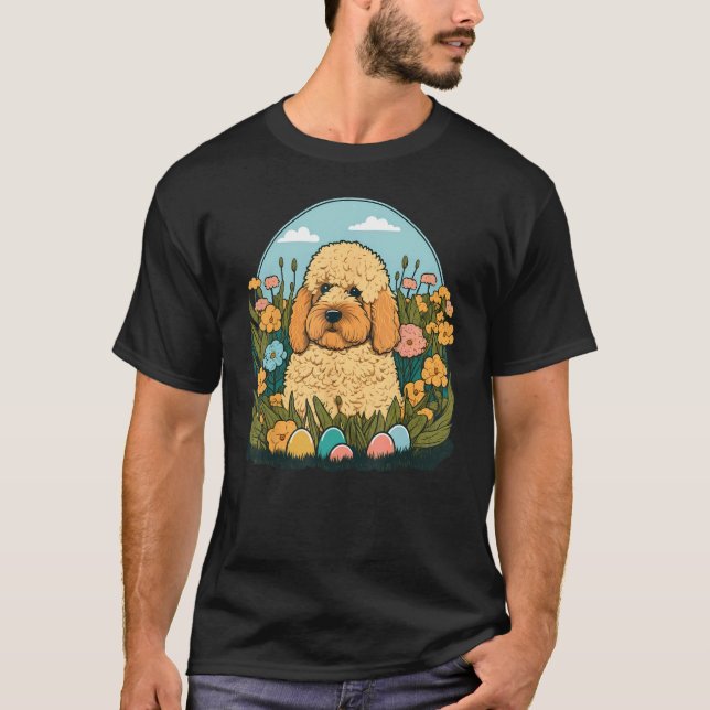 Easter Goldendoodle Bunny Eggs Dog on Easter Golde T Shirt (Framsida)