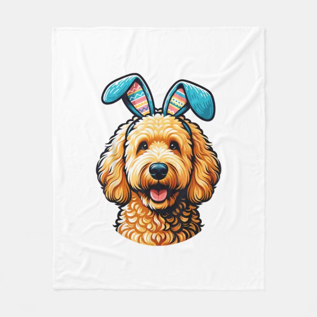 Easter Goldendoodle Dog Wearing Bunny Ears, Easter Fleecefilt (Framsidan)