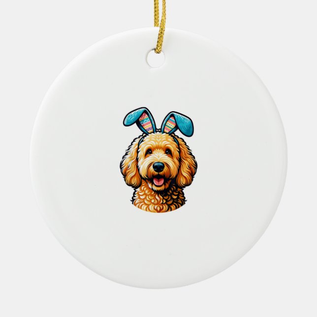 Easter Goldendoodle Dog Wearing Bunny Ears, Easter Julgransprydnad Keramik (Framsidan)