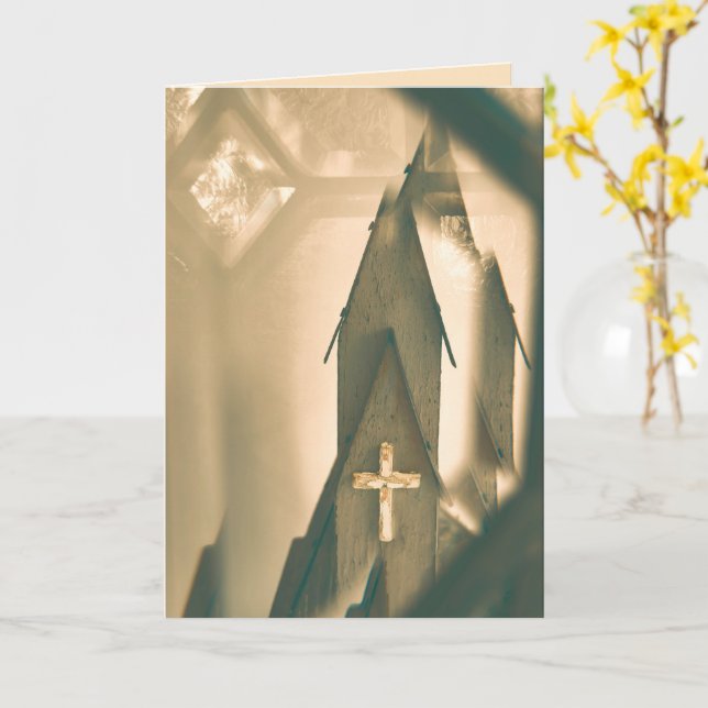 Easter, Good Friday, Blessings with church & cross Kort (Gul blomma)