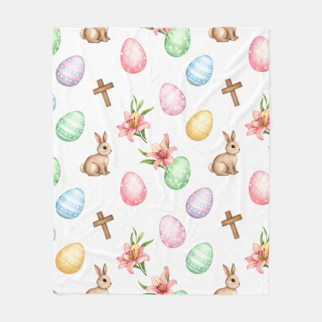 Easter Grace – Seamless Pastel Bunny & Cross Patte Fleecefilt (Framsidan)