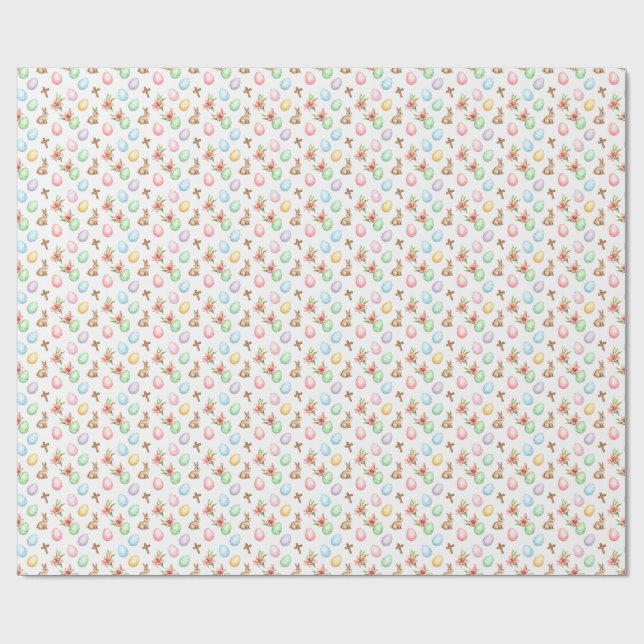 Easter Grace – Seamless Pastel Bunny & Cross Patte Presentpapper (Platt)