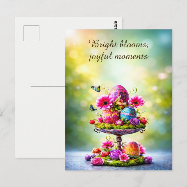 Easter Greeting Card Bright Floral Spring Vykort (Fram/baksida)