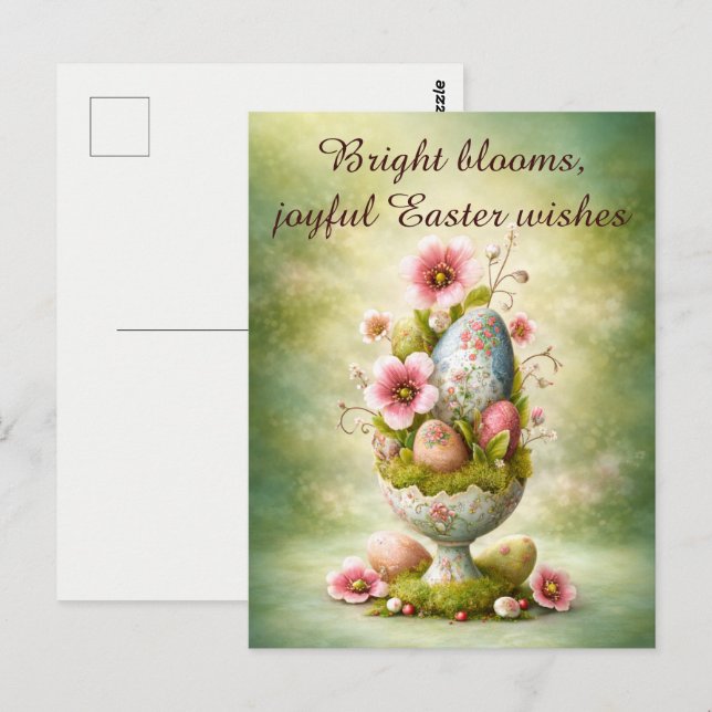 Easter Greeting Card Floral Eggs Spring Garden Vykort (Fram/baksida)