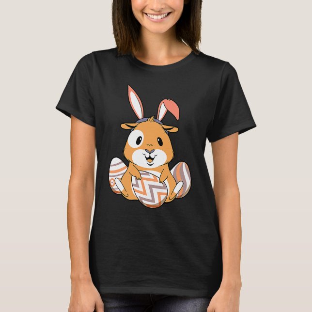 Easter Guinea Pig With Bunny Ears & Eggs   Easter T Shirt (Framsida)