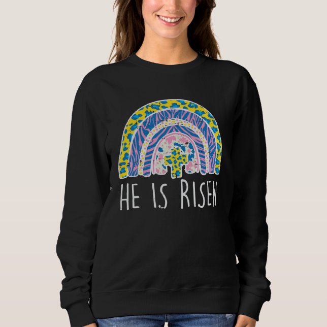 Easter He Is Risen Jesus Religious Christian Women T Shirt (Framsida)