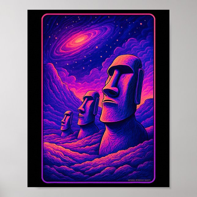 Easter Island Moai Heads - Rapa Nui Alien Galaxy A Poster (Framsidan)