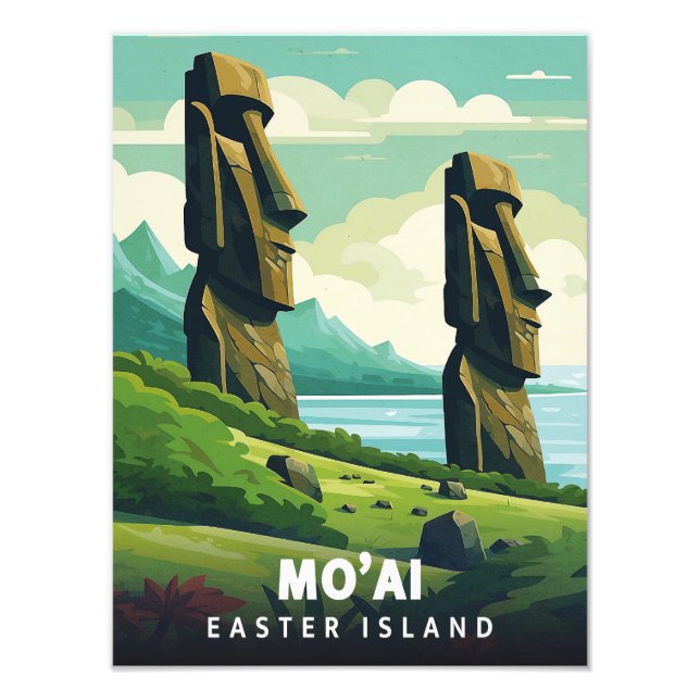Easter Island - Mo'ai - Vintage Poster (Framsidan)
