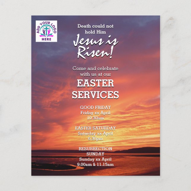 EASTER Jesus is Risen CHURCH SERVICES Customized Flygblad (Framsidan)