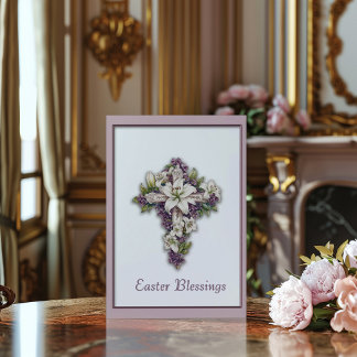 Easter Lily Cross Easter Blessing Kort