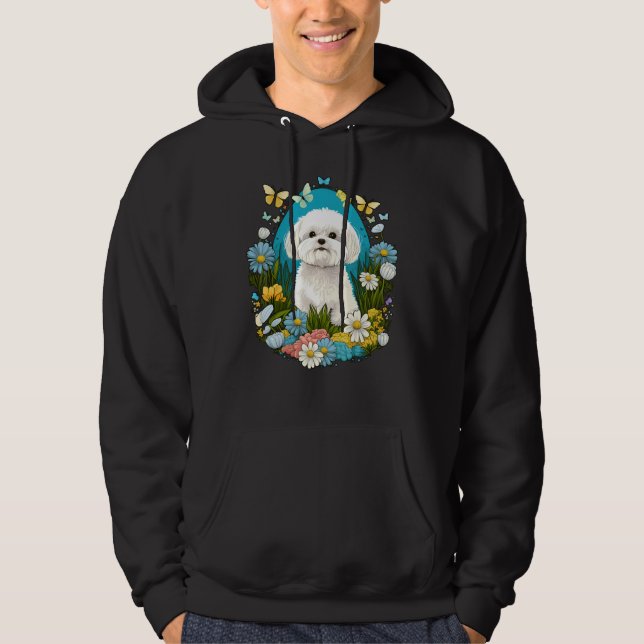 Easter Maltese dog Bunny Eggs Dog on Easter Maltes Hoodie (Framsida)