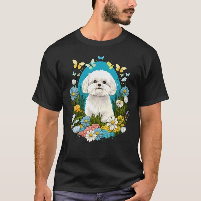 Easter Maltese dog Bunny Eggs Dog on Easter Maltes T Shirt (Framsida)