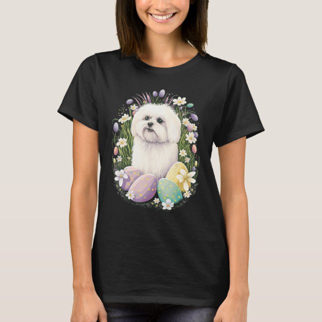 Easter Maltese dog Bunny Eggs Dog on Easter Maltes T Shirt (Framsida)