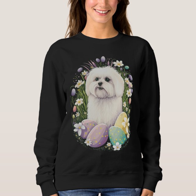 Easter Maltese dog Bunny Eggs Dog on Easter Maltes T Shirt (Framsida)