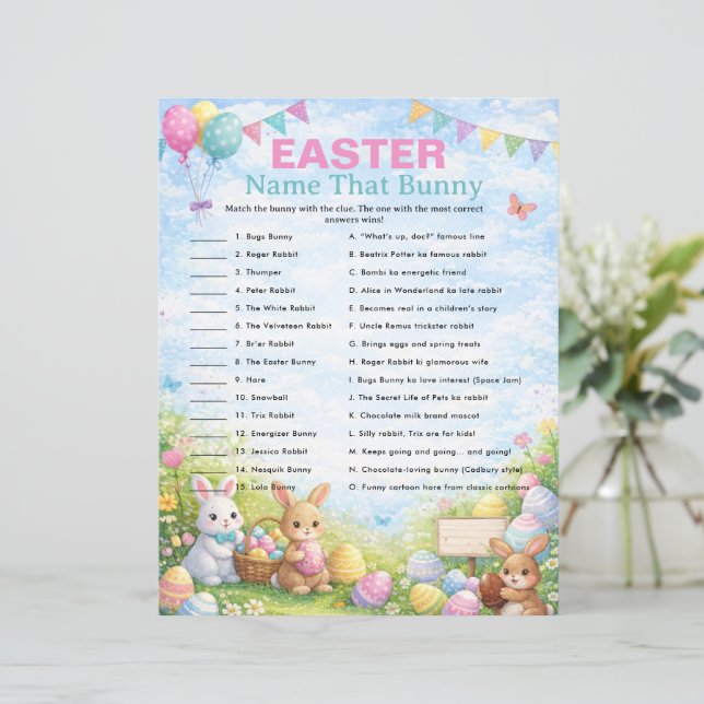 Easter Name That Bunny Trivia Game (Stående Fram)