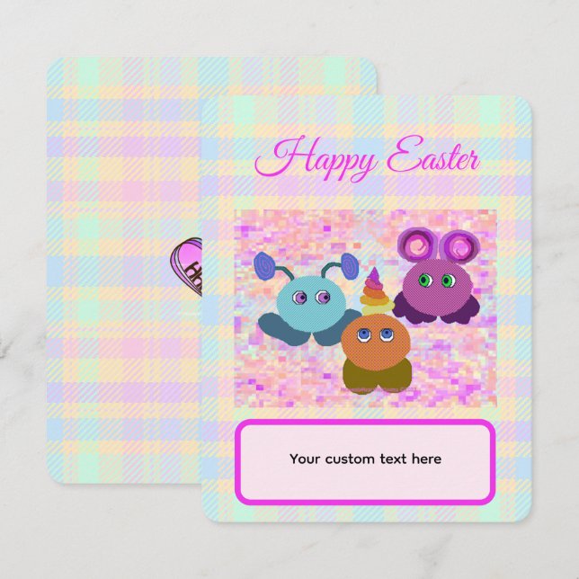 Easter Pastel Plaid Flat Card with Envelope (Fram/baksida)