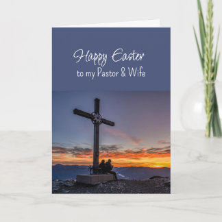 Easter Pastor Wife Crosses Sunset on Hill Mountain Helgkort