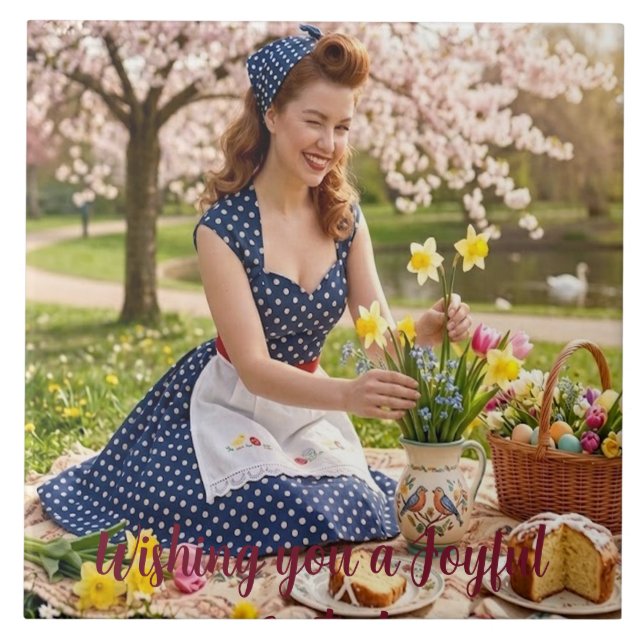 Easter Picnic Vintage Style: Ceramic Tile Kakelplatta (Framsidan)