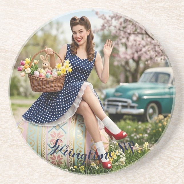 Easter Pin-Up Coaster | Vintage Gloss Underlägg (Framsidan)