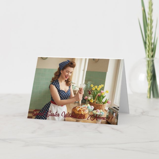 Easter Pin-Up Retro Greeting Card Tack Kort (Framsida)