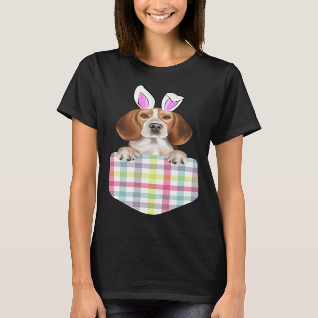 Easter Plaid Beagle Bunny Dog In Pocket T Shirt (Framsida)