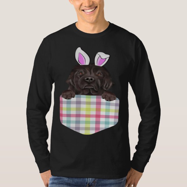 Easter Plaid Newfoundland Bunny Dog In Pocket T Shirt (Framsida)