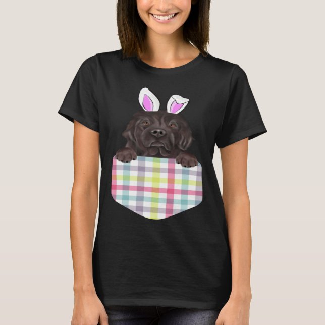 Easter Plaid Newfoundland Bunny Dog In Pocket T Shirt (Framsida)
