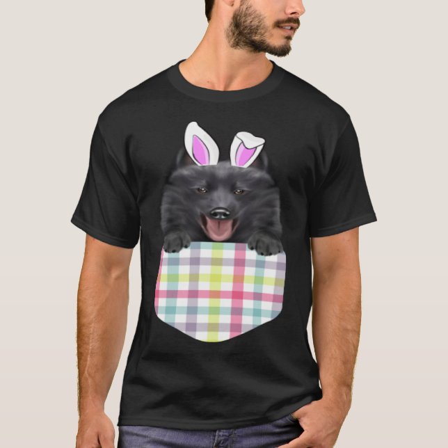 Easter Plaid Schipperke Bunny Dog In Pocket T Shirt (Framsida)