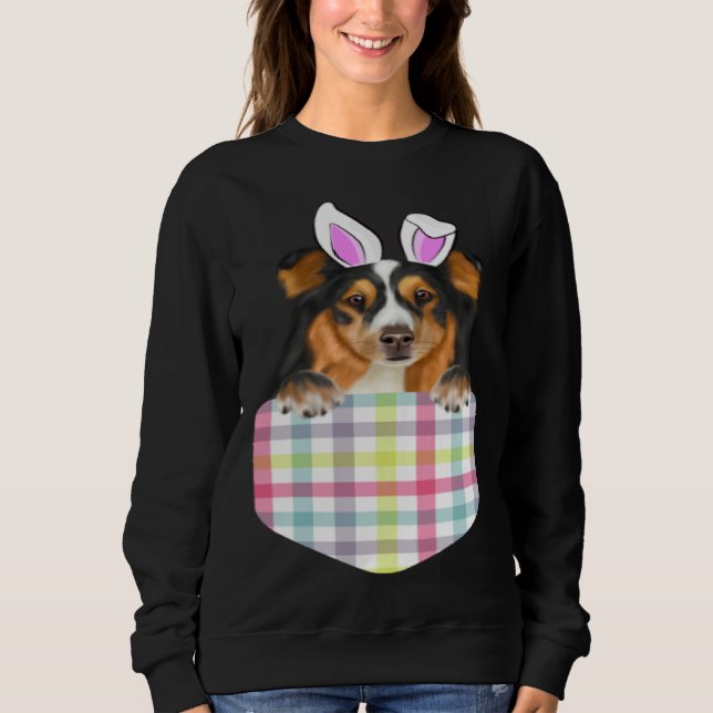 Easter Plaid Shetland Sheepdog Bunny Dog In Pocket T Shirt (Framsida)