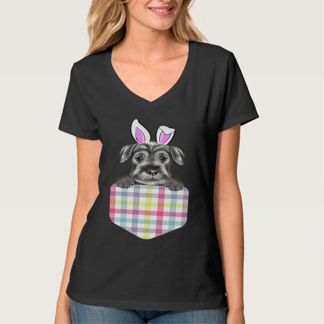 Easter Plaid Standard Schnauzer Bunny Dog In Pocke T Shirt (Framsida)