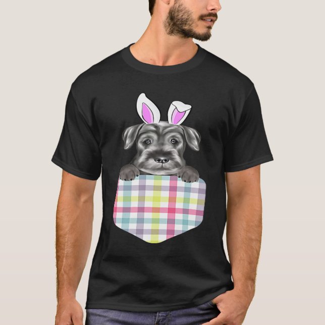 Easter Plaid Standard Schnauzer Bunny Dog In Pocke T Shirt (Framsida)