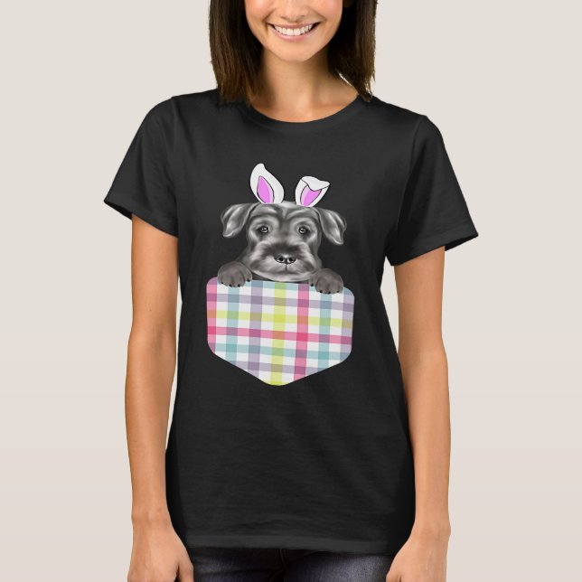 Easter Plaid Standard Schnauzer Bunny Dog In Pocke T Shirt (Framsida)