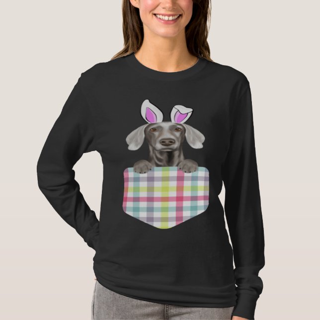 Easter Plaid Weimaraner Bunny Dog In Pocket T Shirt (Framsida)