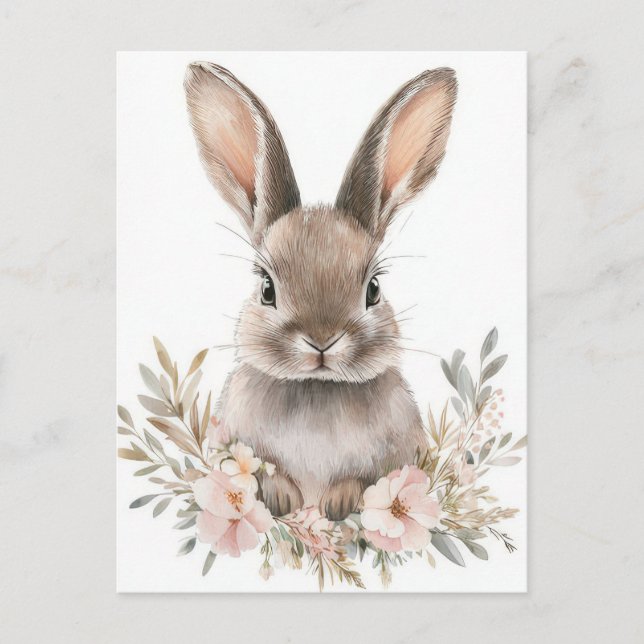 Easter Postcard with Flowers and Easter Bunny Vykort (Framsida)