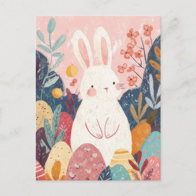 Easter Postcard with Flowers and Easter Bunny Vykort (Framsida)
