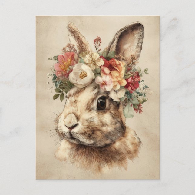 Easter Postcard with Flowers and Easter Bunny Vykort (Framsida)